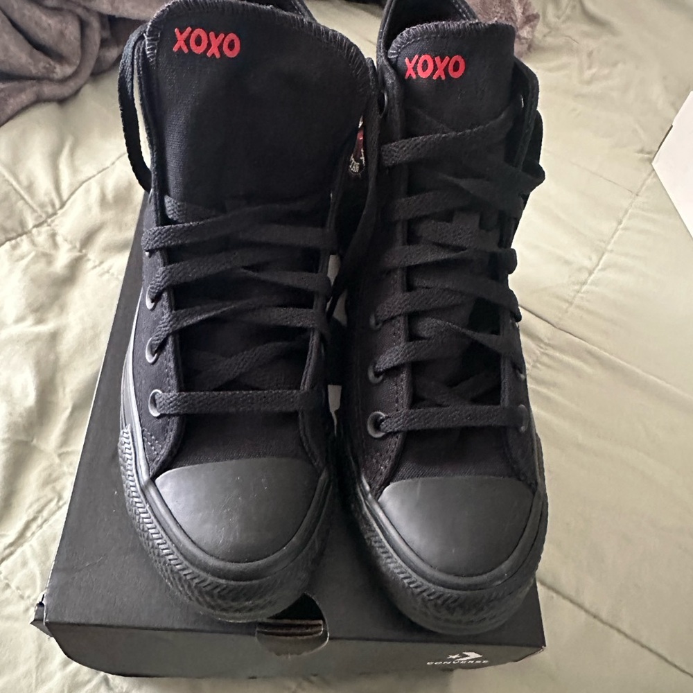 Black High-Top Sneakers with Red XOXO